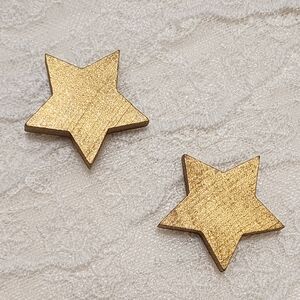 Gold Toned Glittery Wooden Star shaped Pierced Earrings